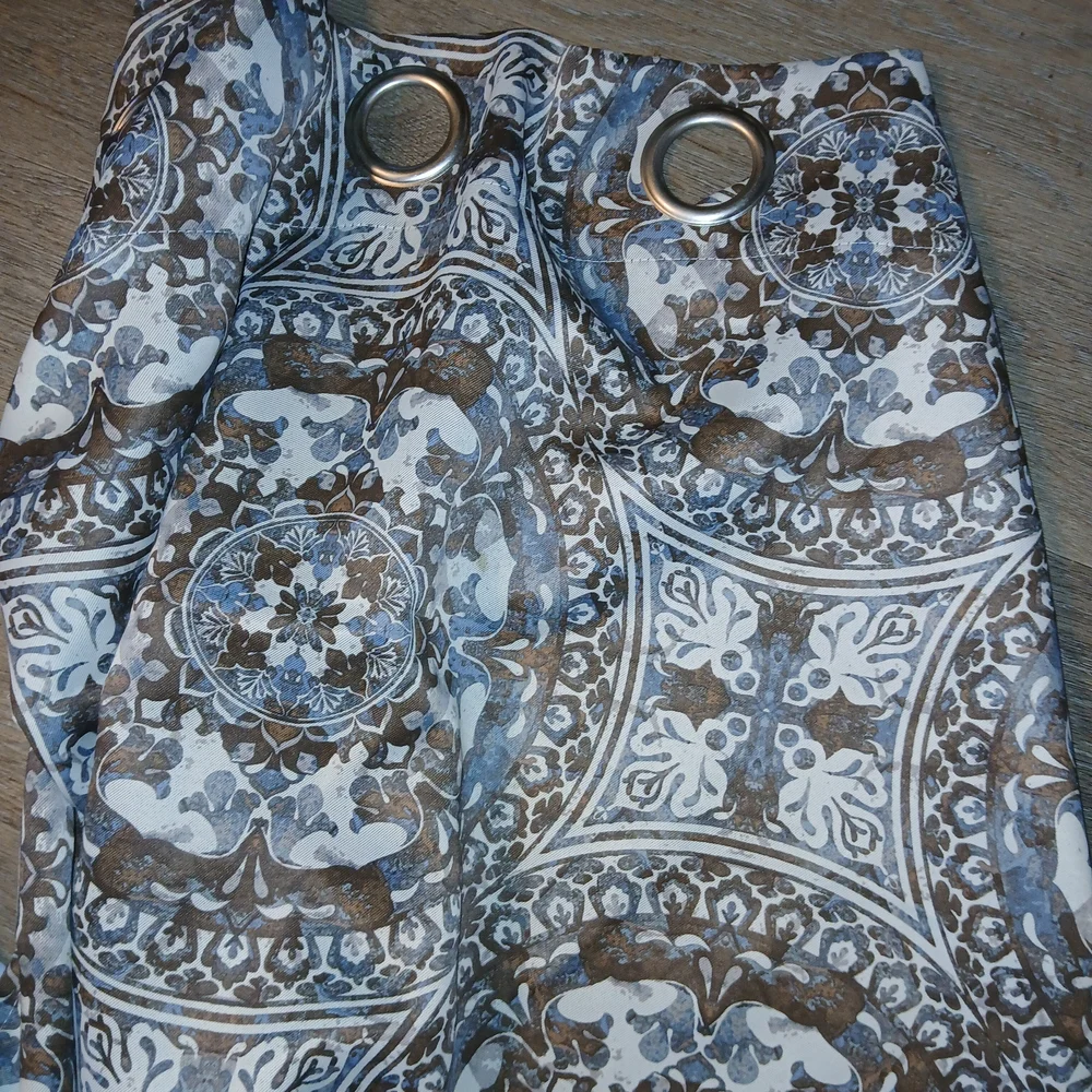 Blue and Brown Patterned Curtain with Grommets 3 84 Length Curtains Beautiful!! - Picture 1 of 1
